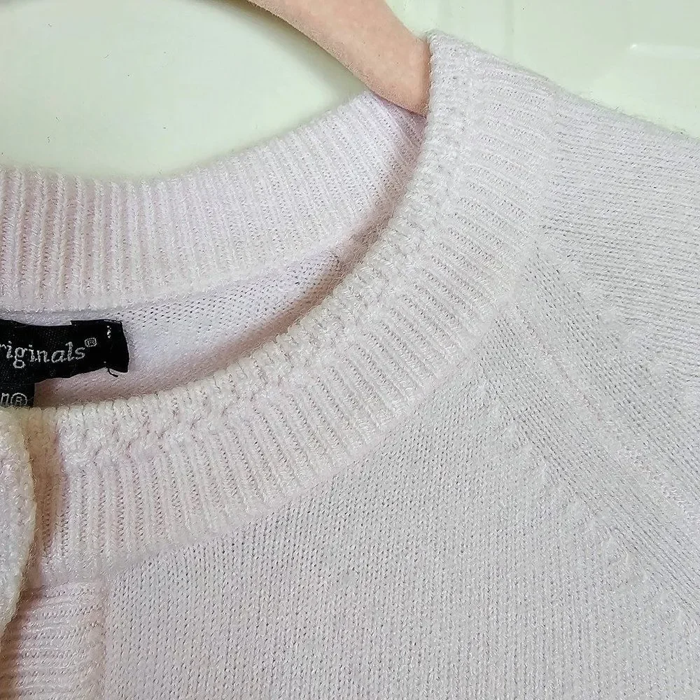 VINTAGE DESIGNERS ORIGINALS LUXELON BABY PINK CARDIGAN Size PM - Picture 5 of 6
